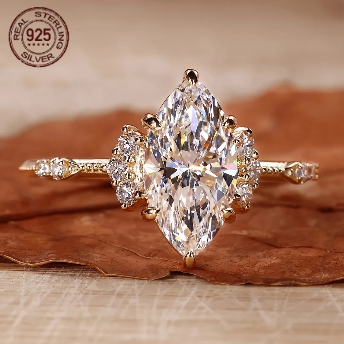 Art Deco 1.5 CT Marquise Cut Diamond Zircon Ring 925 Silver Wedding Band Rings For Women Retro Elegant Banquet Fine Jewelry