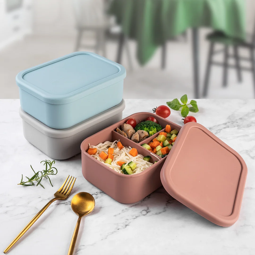 700/1300ML 3 Grids Microwavable Silicone Lunch Box Children Adult School Office Food Storage Container Bento Box With Lid