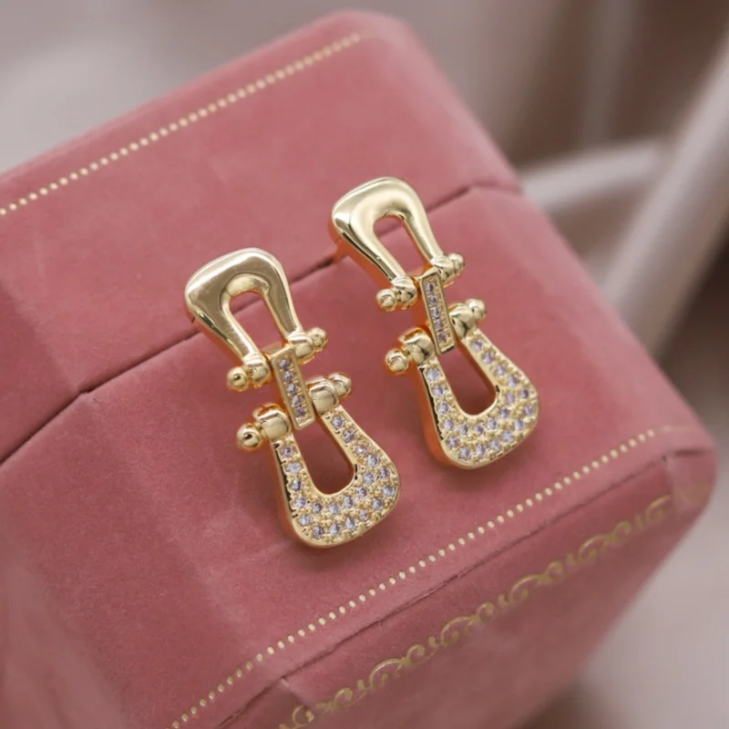 South Korea new design fashion jewelry  gold plated luxury zircon U-shaped earrings elegant women's daily work accessories