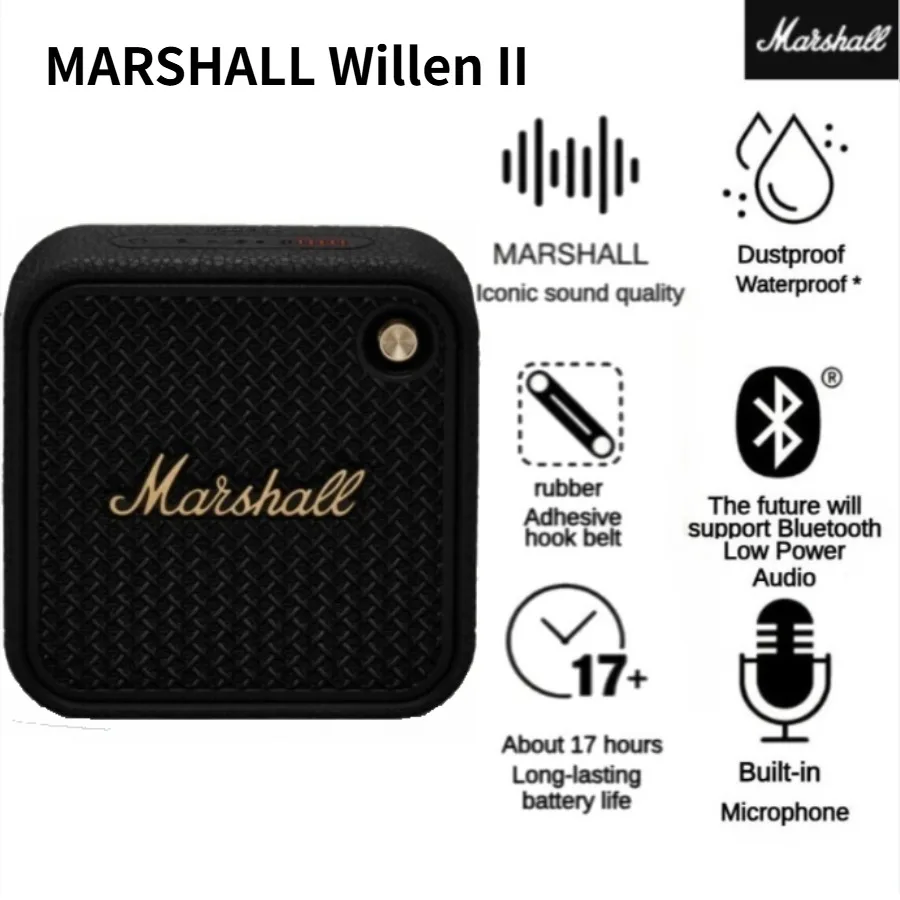 Marshall Willen II Waterproof Bluetooth Speaker Portable Outdoor Wireless Speaker 17 Hours Battery Life Dual Device Connection H