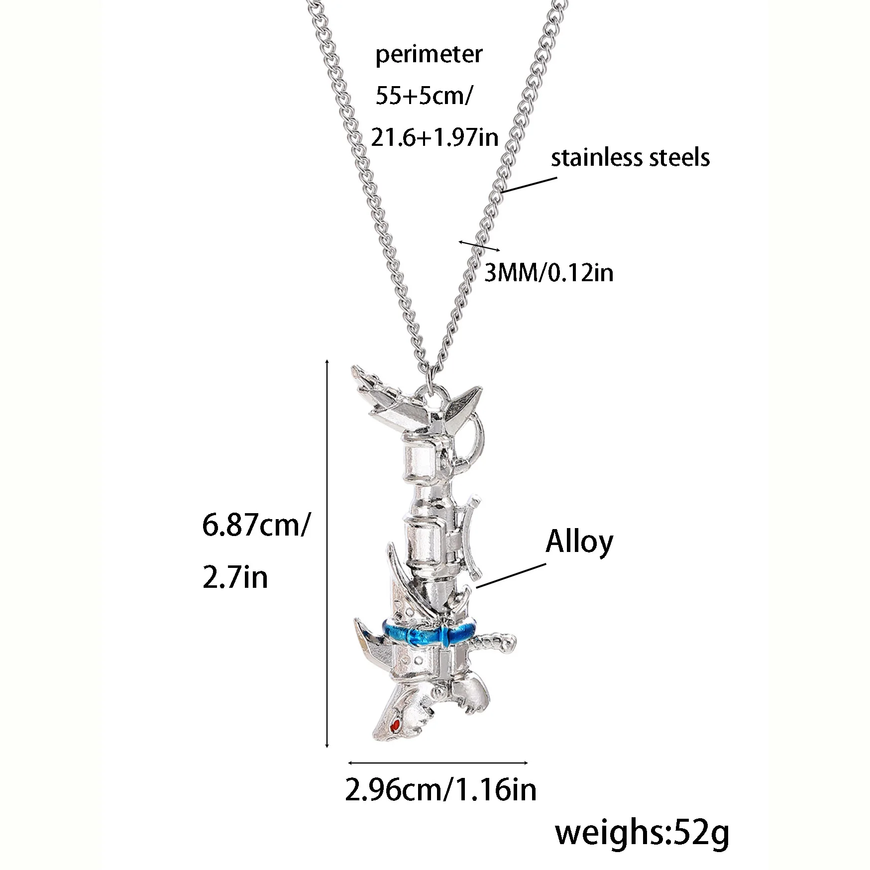 Anime League Of Legends Arcane Jinx Fish Bones Rocket Launcher Metal Pendant Necklace Lovers Friends Wearing  Jewerly Fans Gift