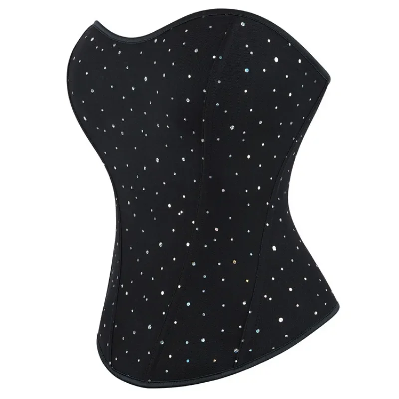 Corsés sexis con cremallera para mujer, corpiño por encima del busto, corpiño Push Up, Top con diamantes de imitación, disfraz burlesco de talla grande, corsé negro