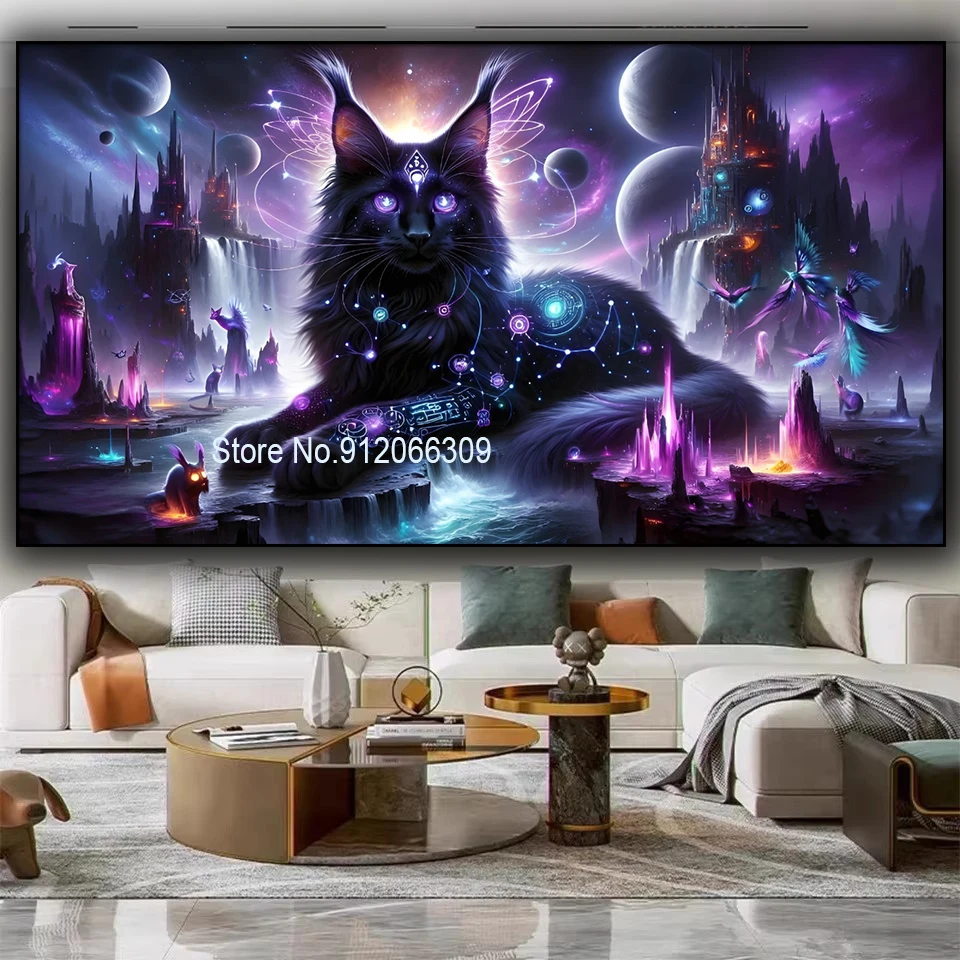 Stunning Starry Sky Castle Black Cat Diy diamond painting Full Diamond Mosaic jewelry Cross stitch Fantasy landscape Home Decor