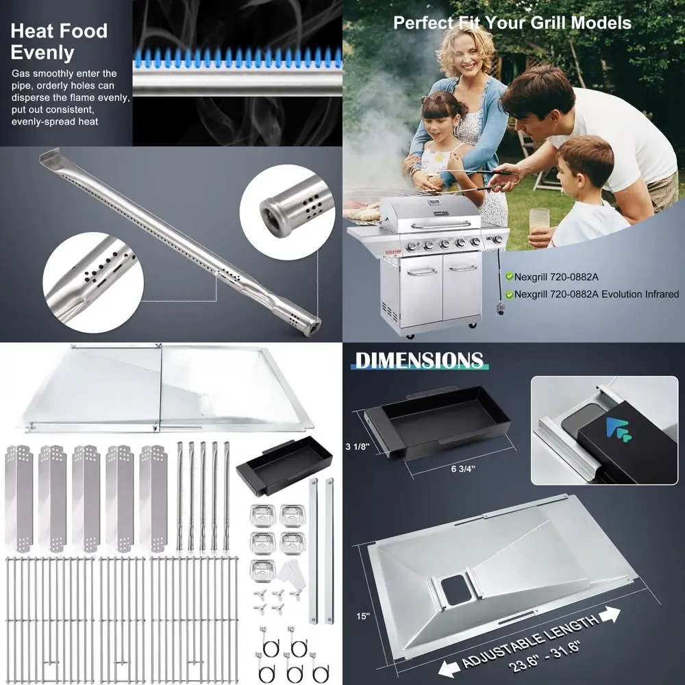 

Grill Grease Tray Replacement, 5 Burner Gas Grill Drip Pan, Cooking Grids, Heat Plates, Burner Tubes, Igniter for Infrared Plus