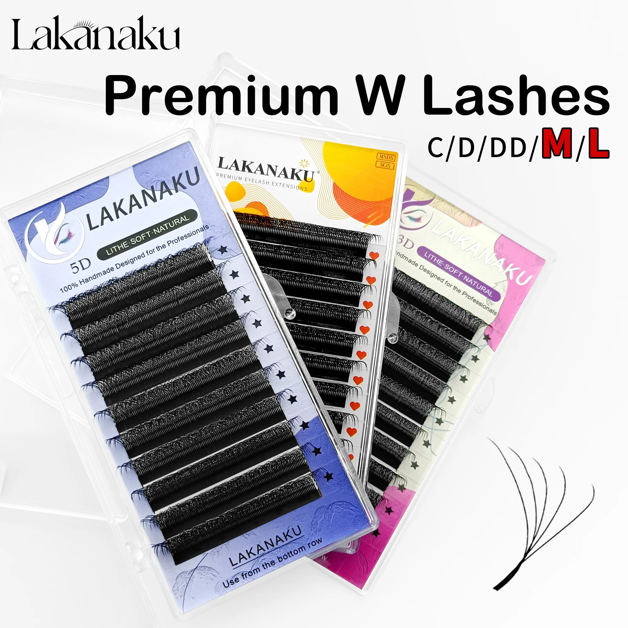 

LAKANAKU 6D W Shaped L M Curl Cilios 5D W Clover Russian Eyelashes Extension Volume Lashes Extension Angle W Shape Mink Lashes