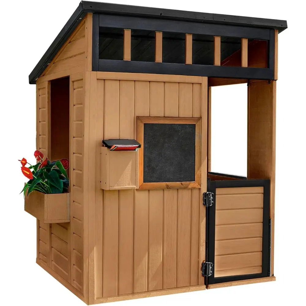 Backyard Discovery Caay Cottage CeWooden Kids Playhouse with Play Kitchen, Chalkboard, Mailbox, Hal Door, Windows, lower Box, er