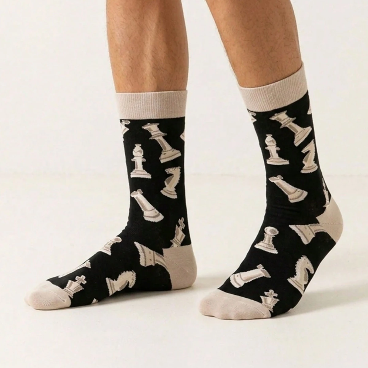 1 Pair Crew Socks With Funny Chess , Comfortable Breathable Moisture-Wicking, Interesting Novelty