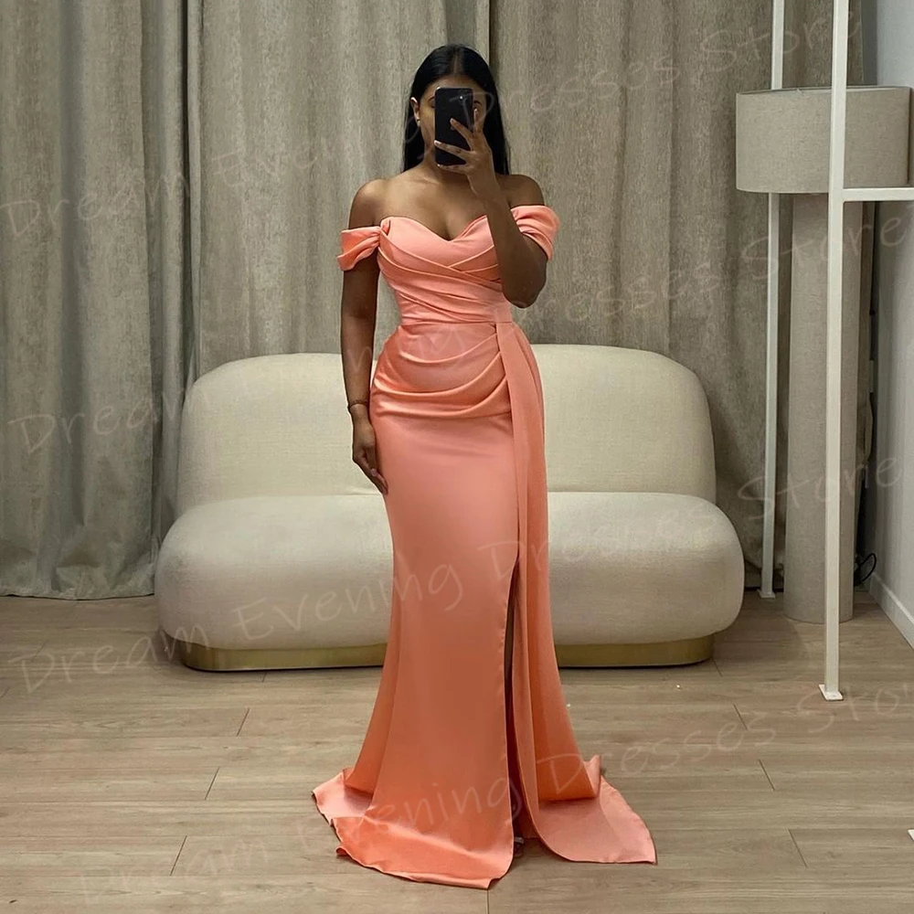 

Simple Generous Mermaid Modest Women's Evening Dresses New Fashionable Off The Shoulder Prom Gowns Side Split فساتين سعيد شارون