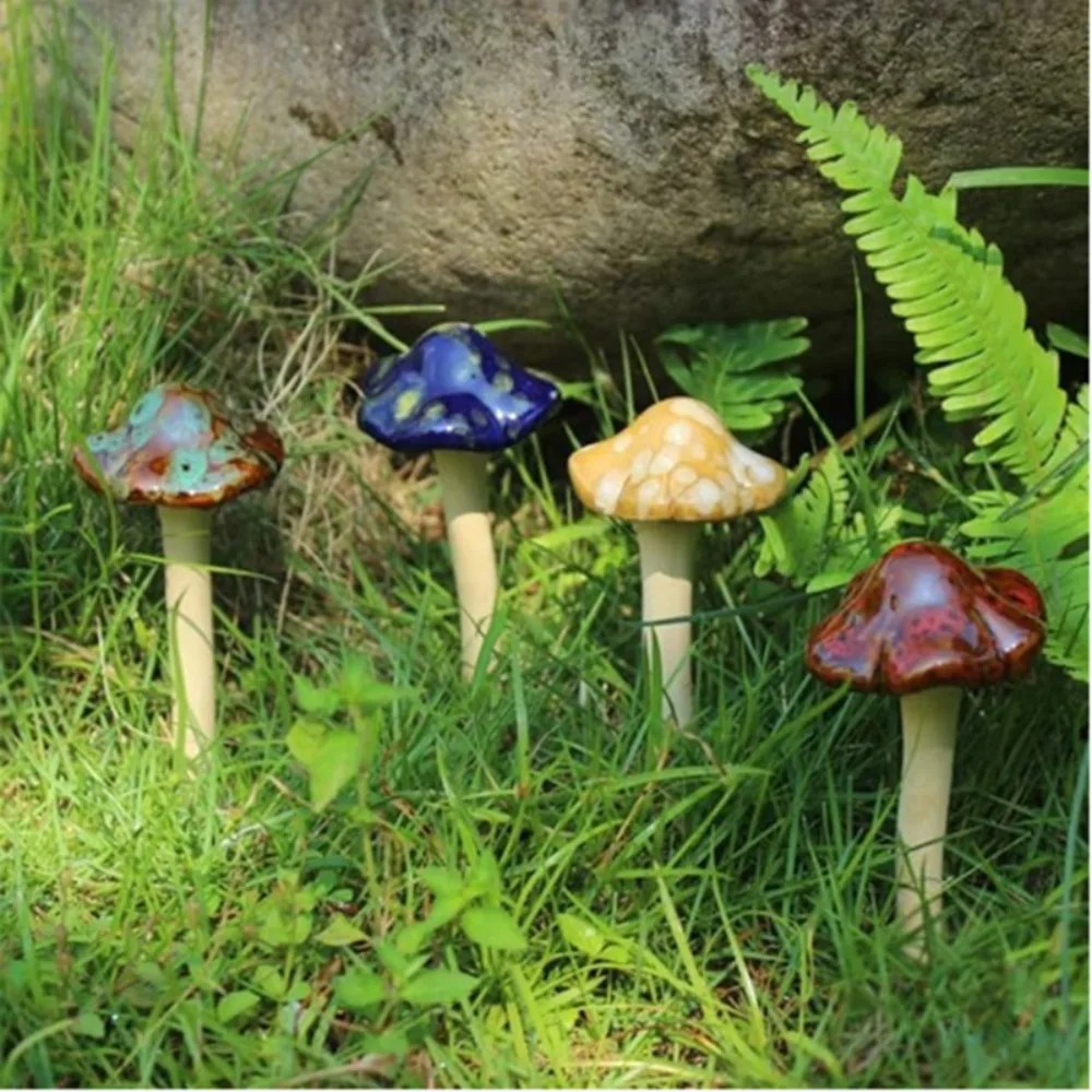 4Pcs New Ceramics Mushrooms Decorations Non-Fading Realistic Garden Landscape Yard Ornaments Garden