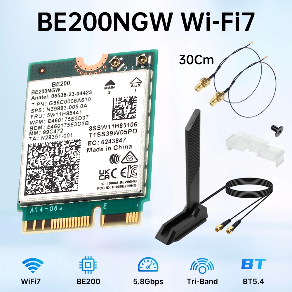 fenvi-be200-wifi-7-ネットワークカード-bluetooth-54-トライバンド-6g-5g-24ghz-インテル-be200ngw-m2-ワイヤレスアダプター-windows-10-11-用