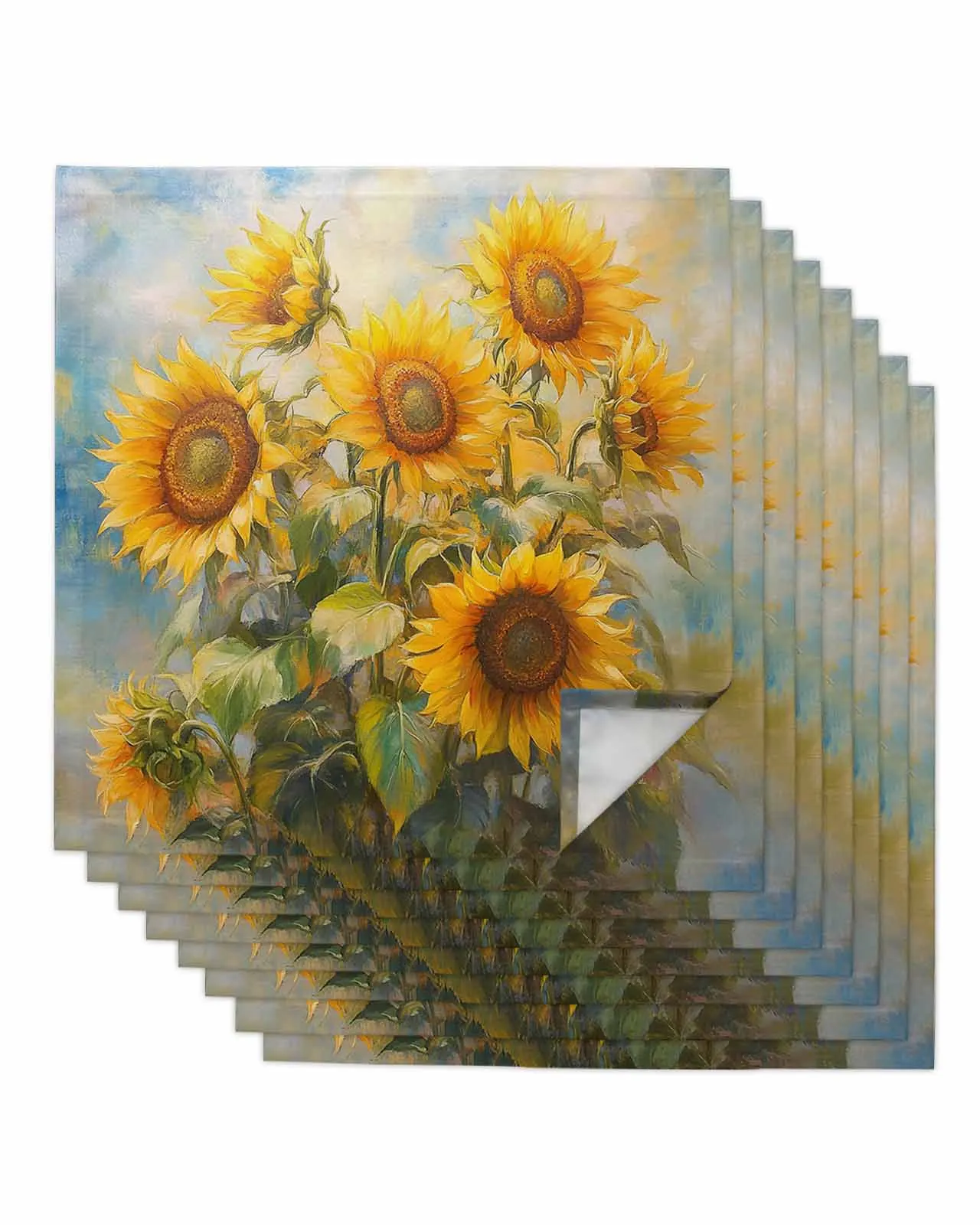 4pcs Sunflower Watercolor Gradient  Table Napkins Cloth Set Kitchen Dinner Tea Towels Table Mat Wedding Decor Napkins