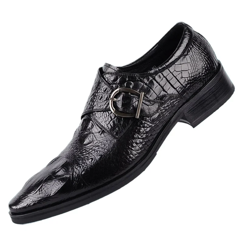 Elegant Man Dress Shoes Leather Men Loafers Sharp Point Men\'s Wedding Shoe Formal Horse Street Buckle Mens Genuine Good Quality