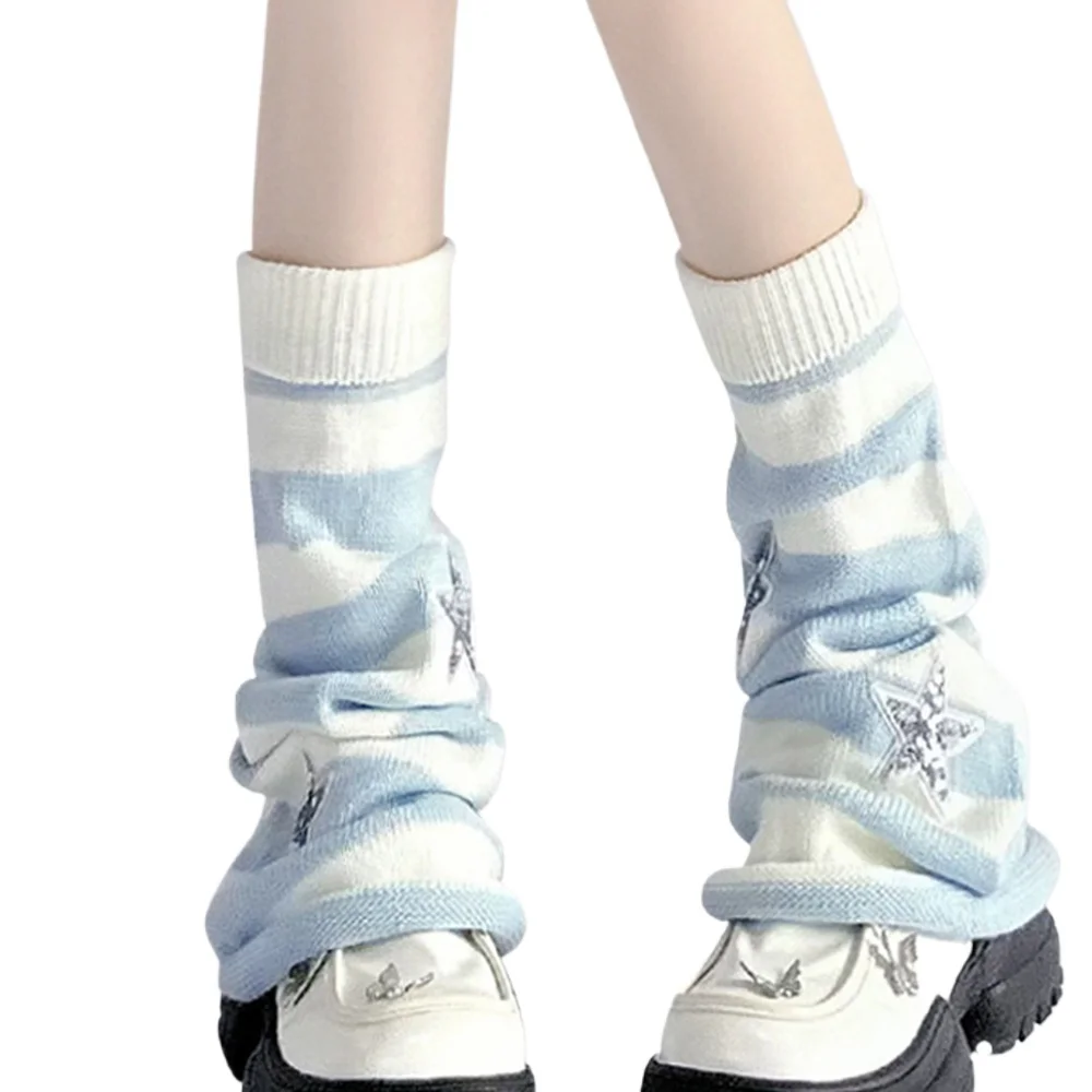 Doux filles mignon bottes chaussettes simples femmes couleur bonbon bas rayé étoile tricots jambe chaussettes chaudes créatif tricoté jambe couverture