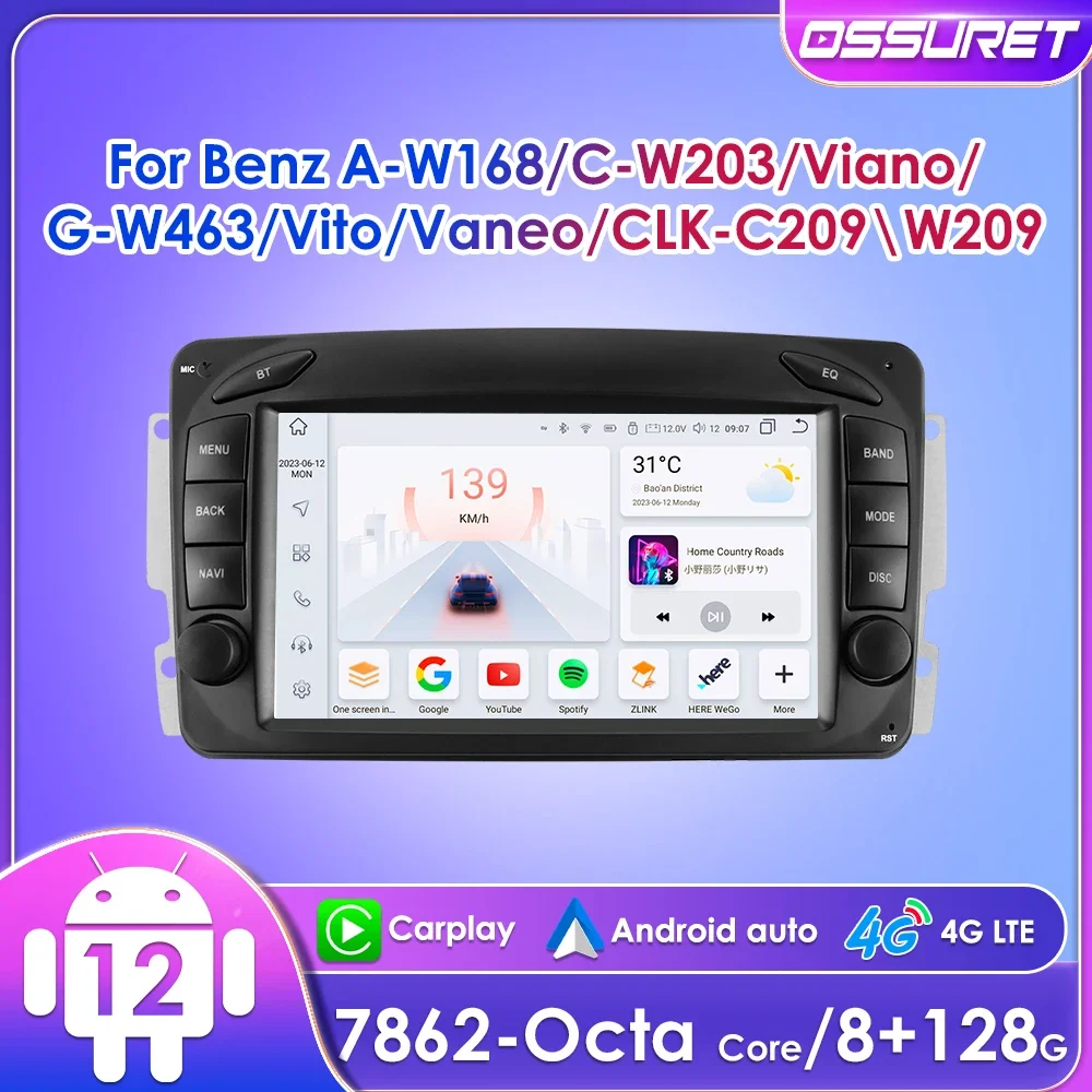 

7" Ossuret 2Din Android Auto Car Radio for Mercedes Benz CLK W209 W203 W463 W208 Quad Octa Core Stereo GPS DSP RDS BT 4G CarPlay