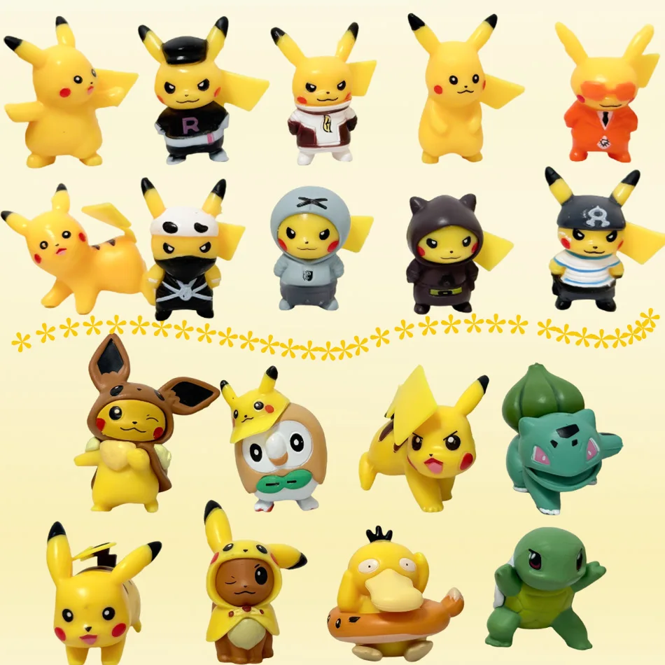 8-10 Stück Anime Pokemon 2-4cm Puppen Figuren Mini Kleine Elfen Haustiere Pikachu Bulbasaur Squirtle PVC-Modell Auto-Dekoration Ornamente Geschenk