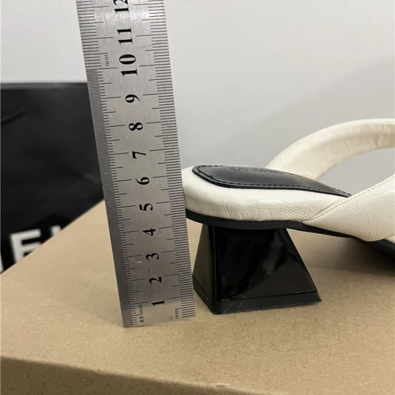Shoes Women Summer High Heels Slippers Casual Square Toe Summer Sandals Shoes Women Open Toe Pu Leather Zapatos Mujer 39 Sizes