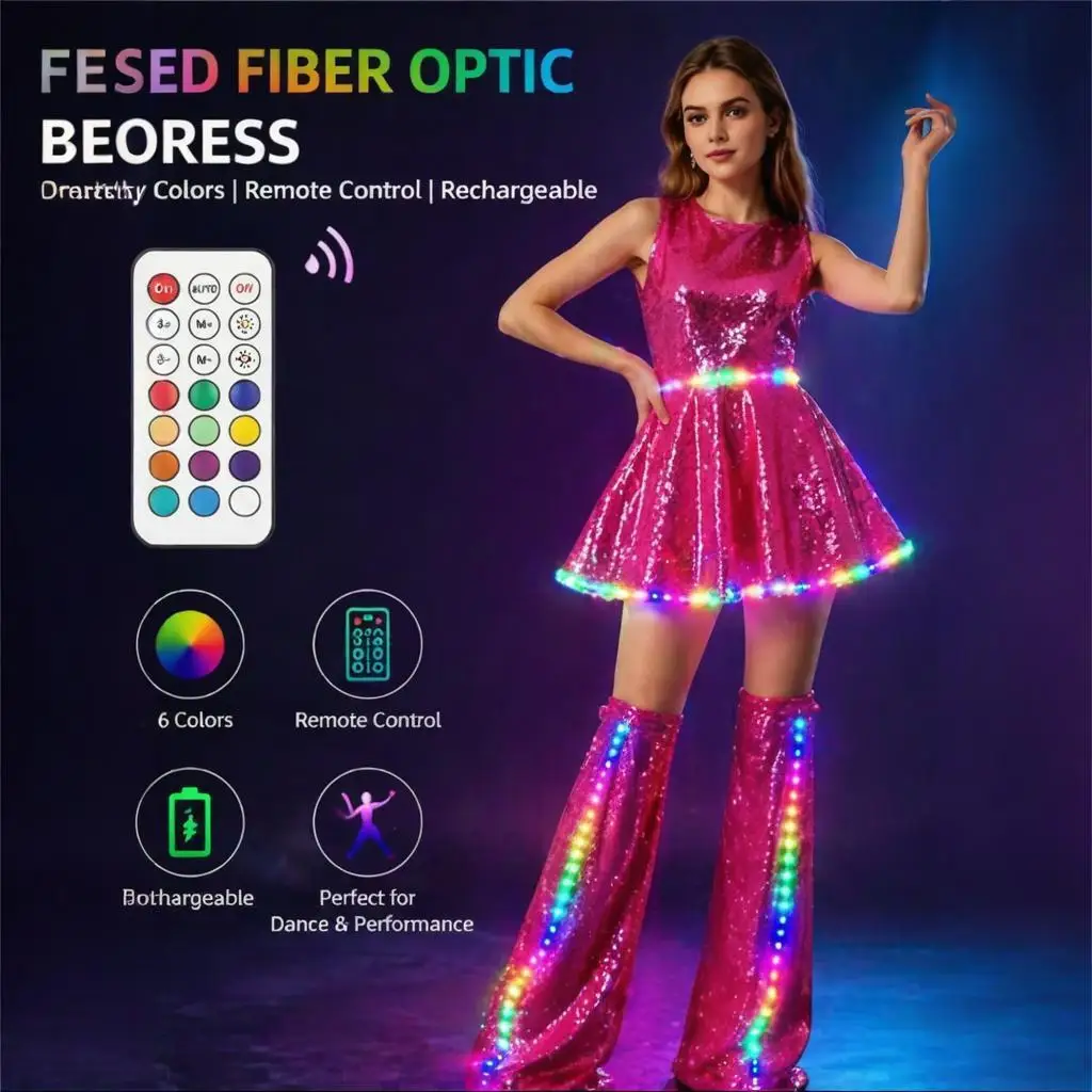 Gleamora Laser Sequin Dress Women Sleeveless PU Clubwear Gogo Dancer DJ Stage Costume Stilt Walker Performance Outfit