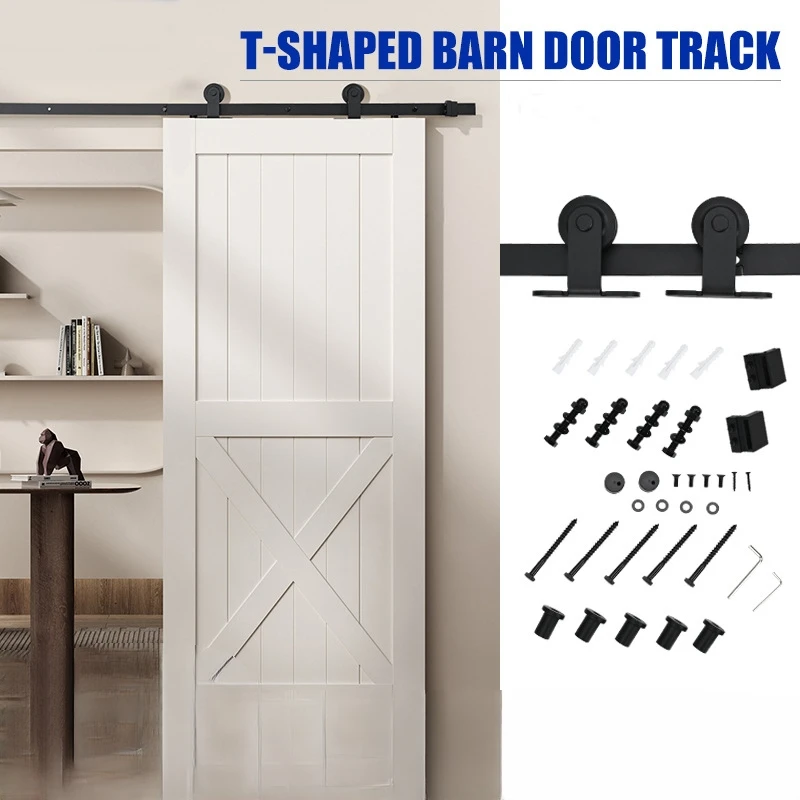 

T-shaped Barn Door Full Set Sliding Door Track Rail Kit Barn Door Hanging Rail Hardware Accessories Smooth and Quiet