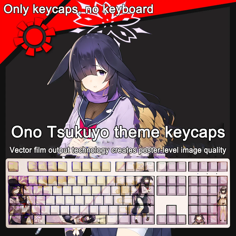 Blue Archive Keycaps Ono Tsukuyo 108 Keys PBT Dye Subbed Keycap Cherry Anime Cartoon Gaming Key caps For ANSI 61 87 104 108 Keys