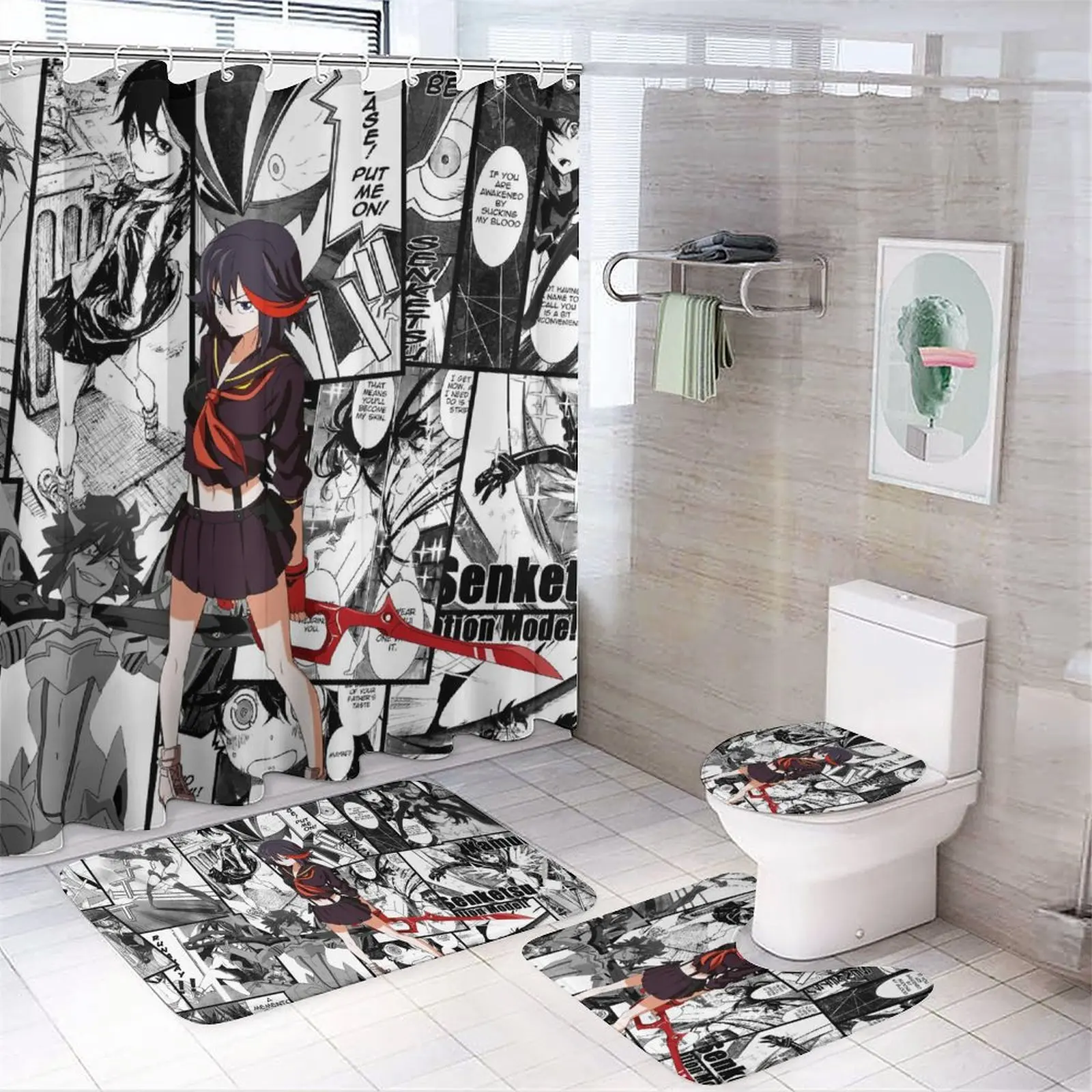 Anime character printed shower curtain Modern non-slip carpet shower curtain Waterproof polyester home decor 180