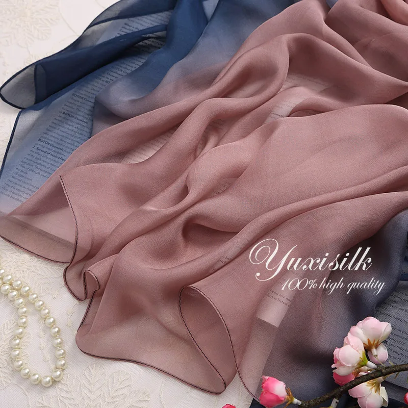 Hochwertiger blauer Tuo-Farbverlauf aus Seide, langer Schal, Damenschal, Frühling, Herbst, Winter und Sommer, alles passend