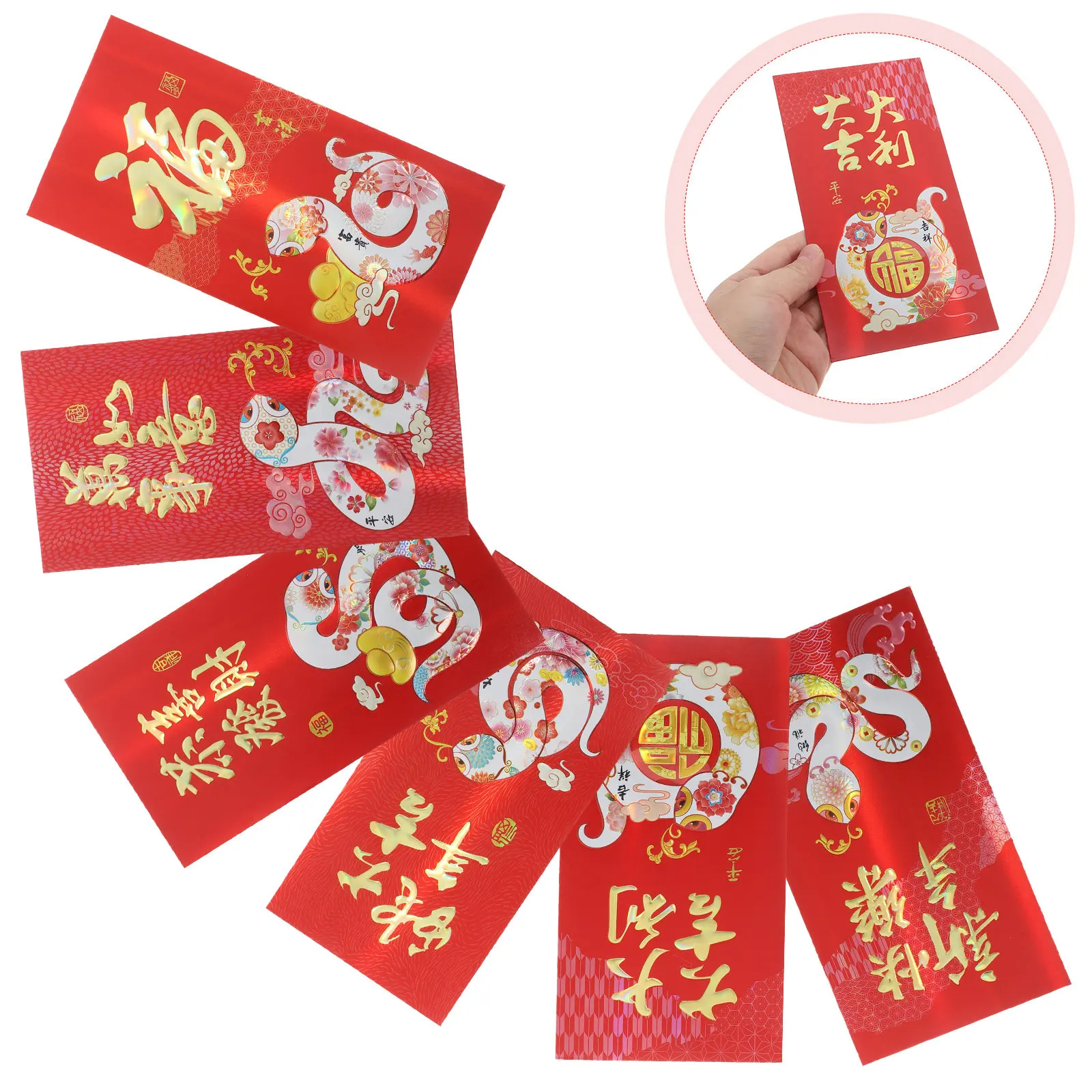 

6 шт. красных конвертов ярких цветов с милым мультяшным дизайном змеи, надежные конверты для денег и подарков на Китайский Новый год 2025, фестиваль, свадьбу, день рождения