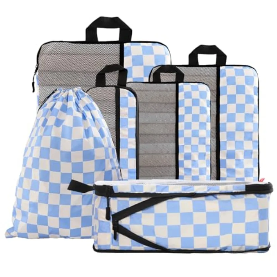 

6 Set Compression Packing Cubes - Ultralight Travel Organizers with Laundry Bag Space-Saving Suitcase Organizer for Travel Busi
