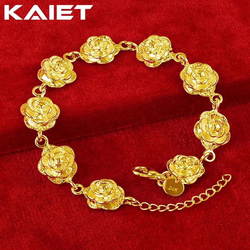

KAIET 925 Sterling Silver Nine Rose Flowers Chain Bracelet Plated With 18K Gold Wedding Party For Women Charm Fine Jewelry