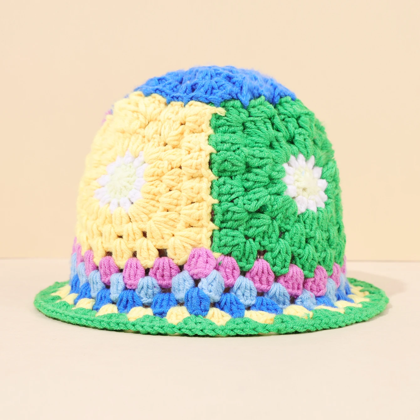 قبعة حوض محبوكة مصنوعة يدويًا على شكل زهرة مجوفة للنساء، قبعة صياد السمك متعددة الاستخدامات للخريف/الشتاء، تظليل الشمس #4