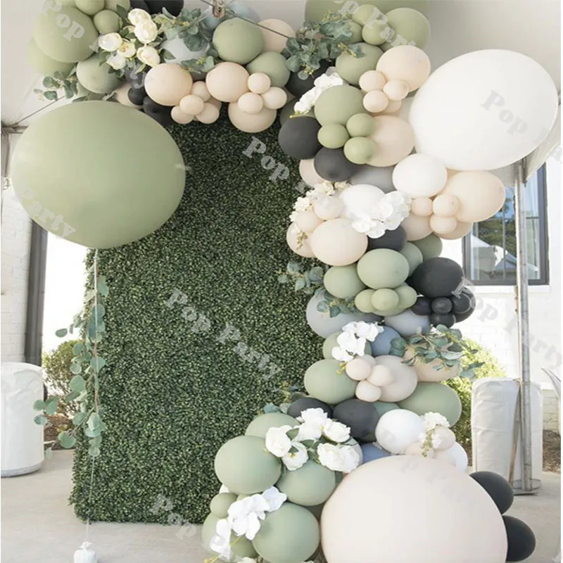 97/138pcs Balloons Garland Kit Birthday Sage Green Balloon Arch Double Blush White Globos Baby Shower Wedding Party Supplies