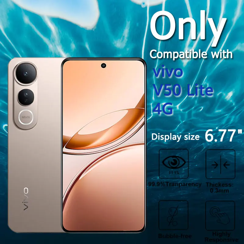 1-4 قطعة واقيات الشاشة لـ Vivo V50 Lite 4G 6.77 "الزجاج المقسى والكريستال عالي الألومنيوم المضادة للخدش حافظة بصمة صديقة