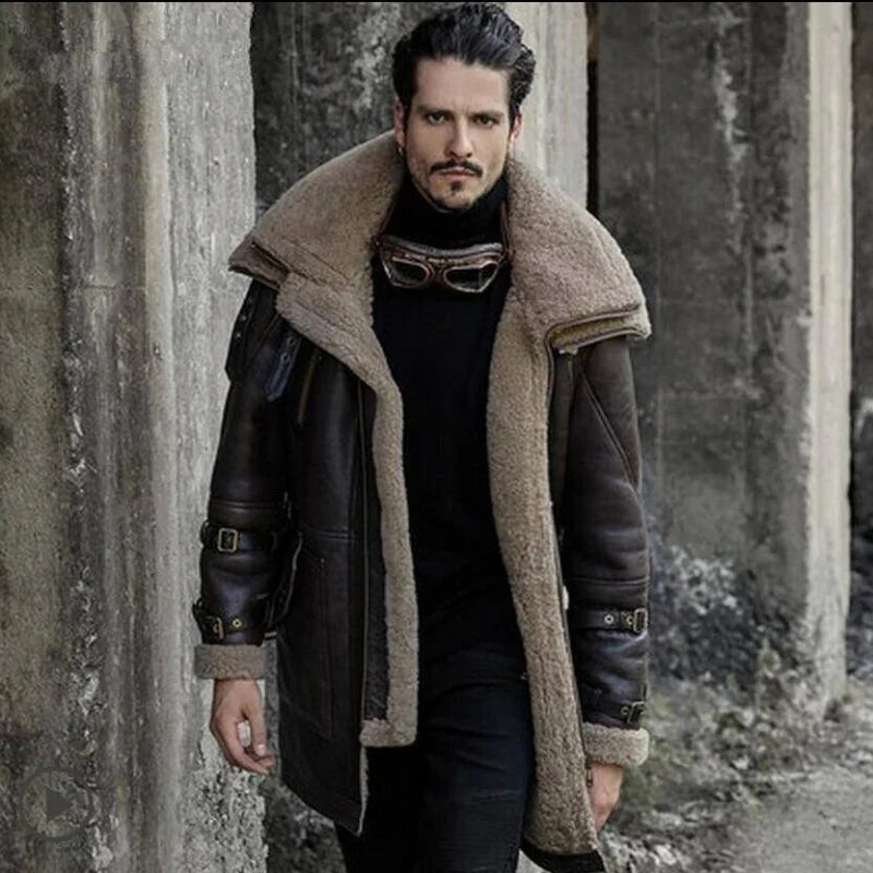 

Winter menswearPULeather Coat Nordic Ethnic Style Imitation Leather Velvet Men's Coat Thickened Mid-Length Coat