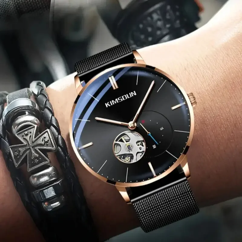 ساعة ميكانيكية جديدة للرجال بسيطة وعصرية وأنيقة وساعات يد ميكانيكية للرجال #4