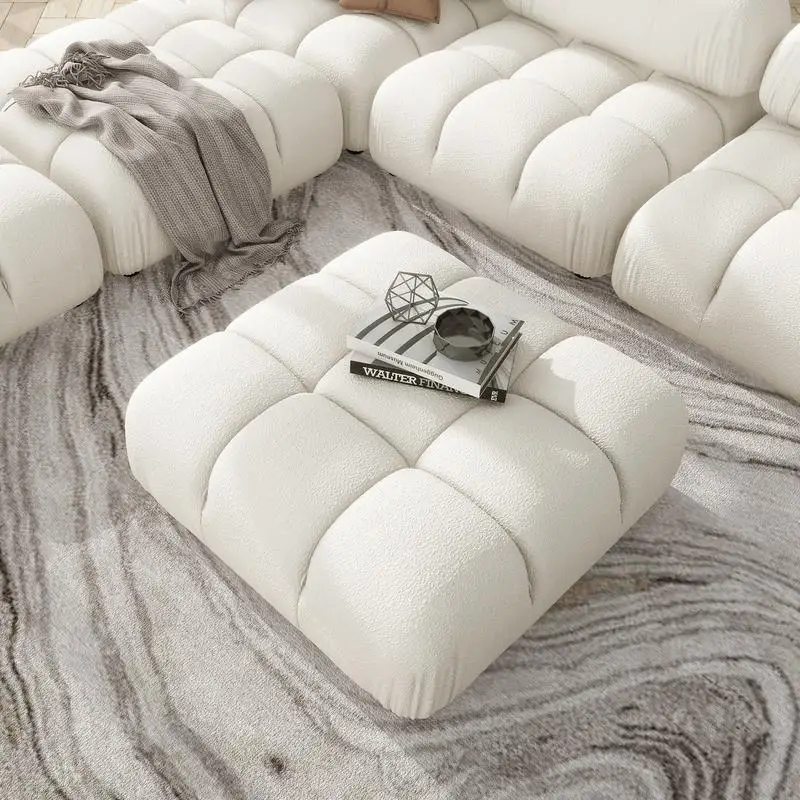 36" Bubble Modular Modern Cocktail-Ottomane, elfenbeinweißer Boucle-Stoff
