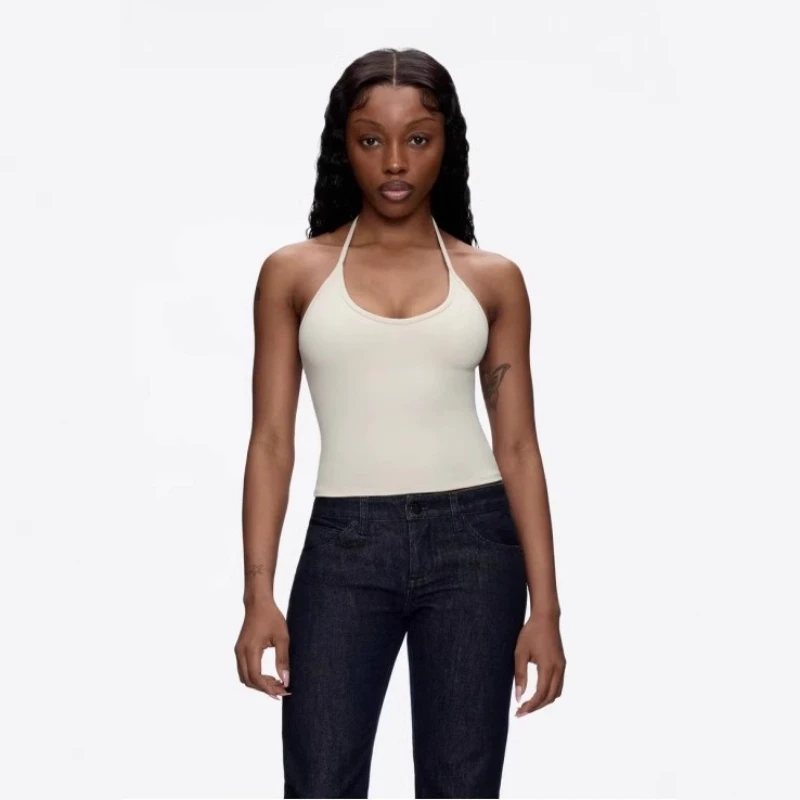 

Tank triangle cup halter neck v-neck vest Hailey same style sling Dip halter low-cut backless top