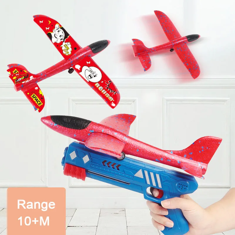 New Foam Plane Launcher Funny Catapult Glider Airplane Gun Toy Outdoor Shooting Game Birthday Gift for Children