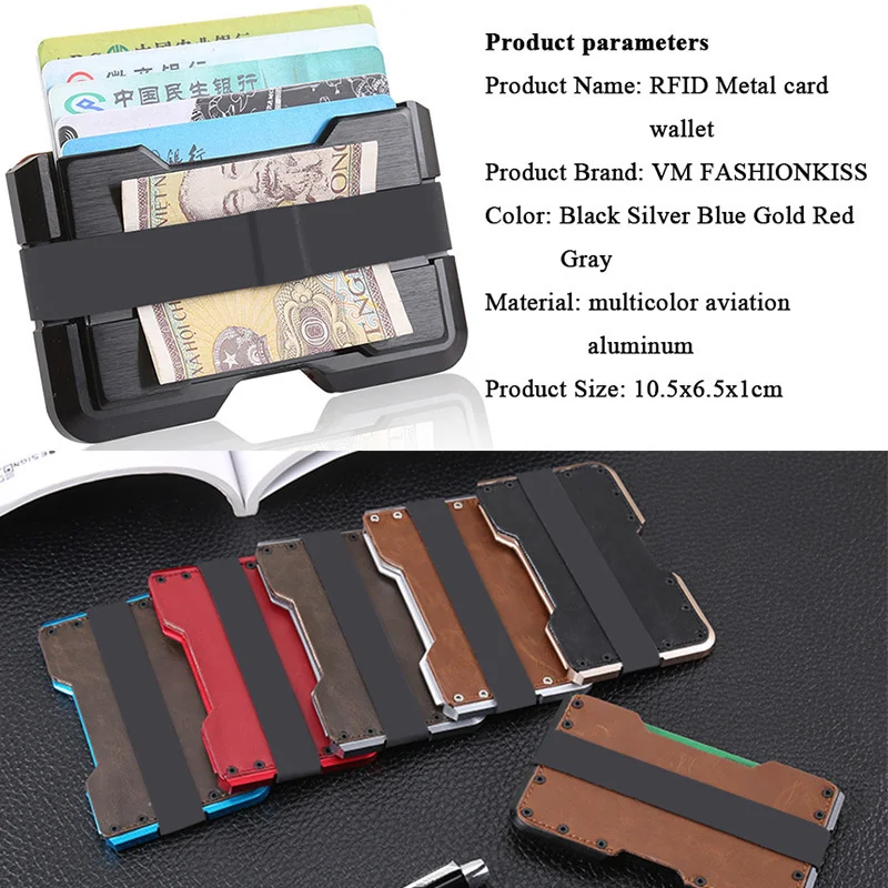 VM FASHION KISS-Portefeuille RFID en aluminium pour homme, porte-cartes de sécurité, métal fin, mini pince à billets, porte-cartes de crédit, porte-cartes d'identité, célèbre