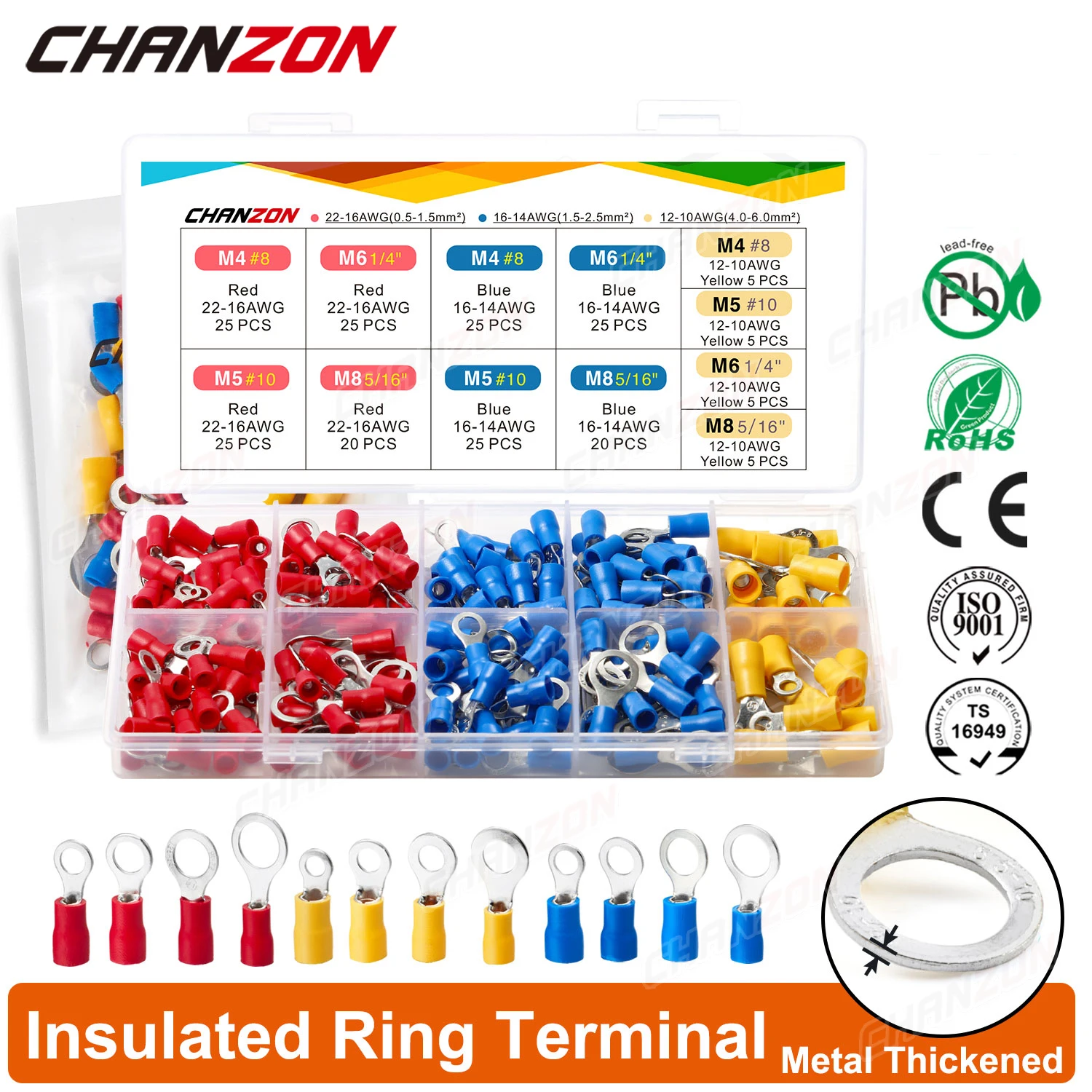 60/210PCS Rv1.25 Rv2 Rv5 Isolierte Ring Crimp Draht Anschlüsse Kit Elektrische Verdrahtung Crimpen Kabel Werkzeug Terminal rot Blau Gelb – Detail 1