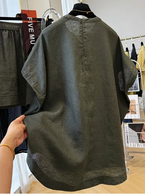 Linnen ronde Ne ort Sve T-shirt Faionable Casual Veelzijdige Top Dames Zomerset Lazy Sle Katoenmix orts