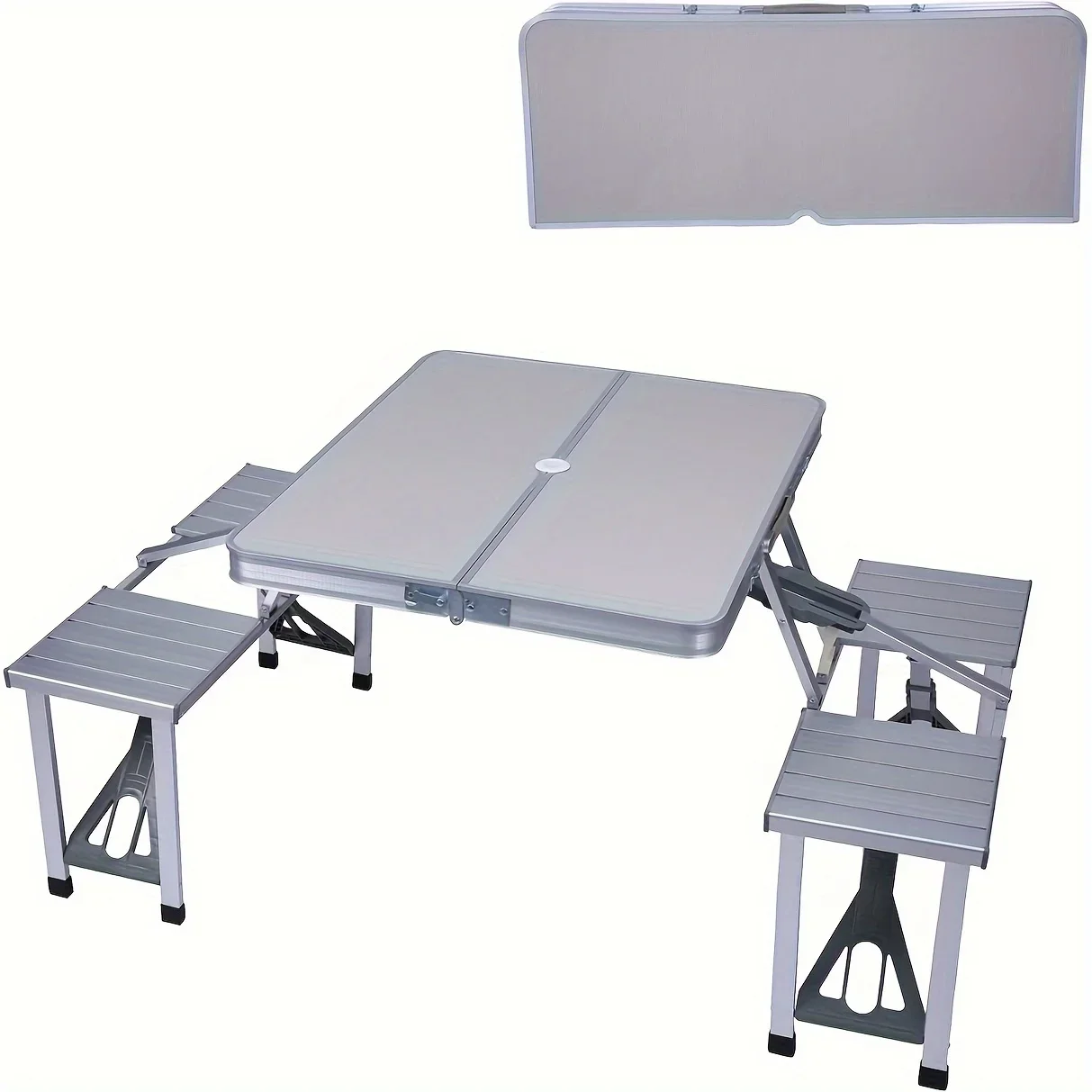 Portable Picnic Table And Bench Set, Foldable Camping Table With 4 Seats And Umbrella Hole, Casual Style Outdoor Dining