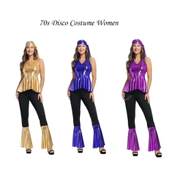 Women Disco Costume 70s Outfit Vintage 60s Disco Hippie Costume Halloween Plus Size 70s Costume with Headband Disco