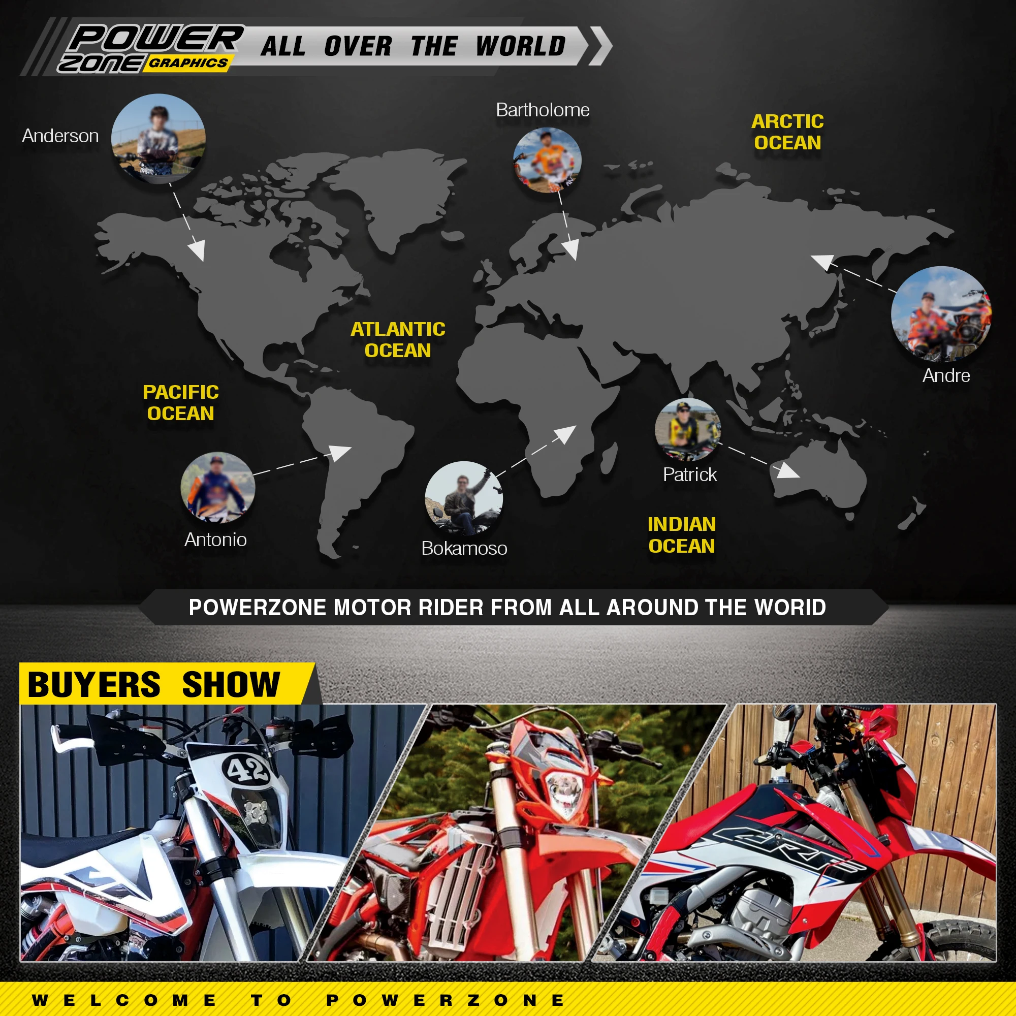 PowerZone Custom Team Graphics Backgrounds Decals Stickers Kit For KTM SX SXF MX 16-18 EXC XCW Enduro 17-19 125 to 500cc 119