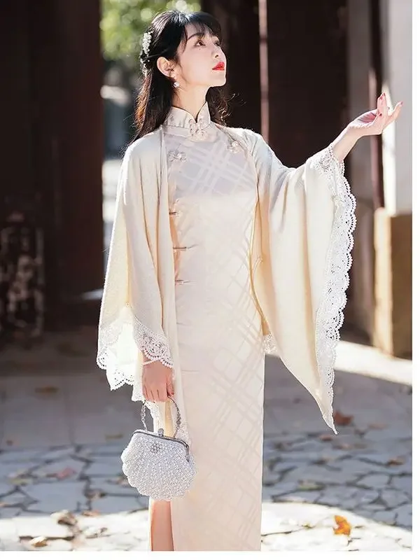 

Women's Retro Style Lace Shawl Chinese Cheongsam Accessories High End White Color Decorative Scarves Shawl Accessories