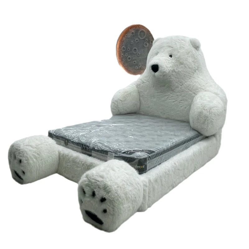 Large two-dimensional animal polar bear monster bed leather fabric plush light luxury minimalist cream bed