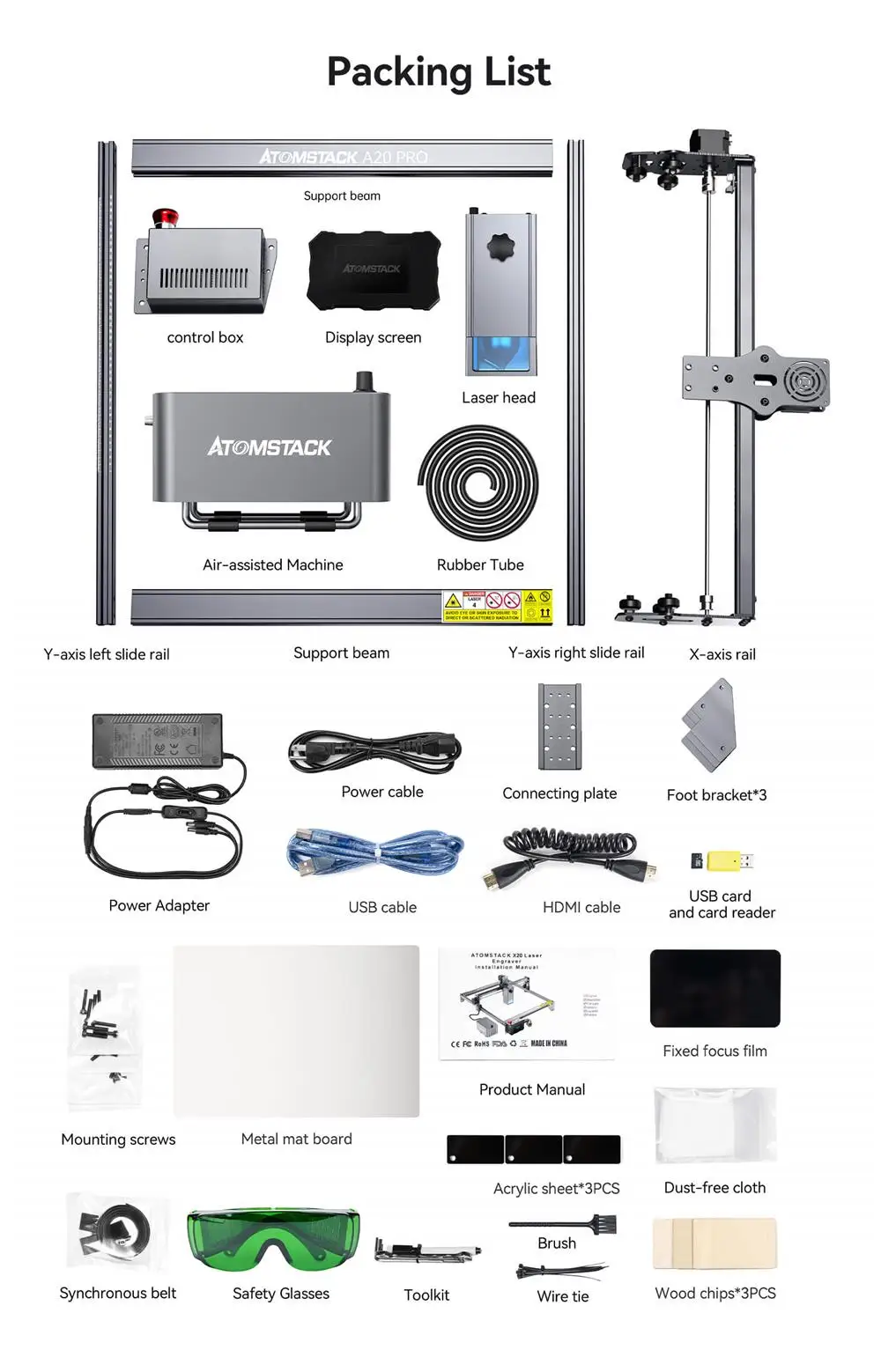 Nova atomstack x20 s20 pro 130w desktop máquina de gravura a laser impressora diy módulo a laser quad core cnc roteador máquina corte