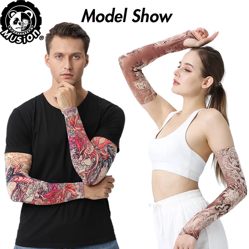 Musion novo sem costura mangas de tatuagem anti uv poeira mão meia braço mangas pesca motocicleta bicicleta unisex tatuagem manga conjunto um par