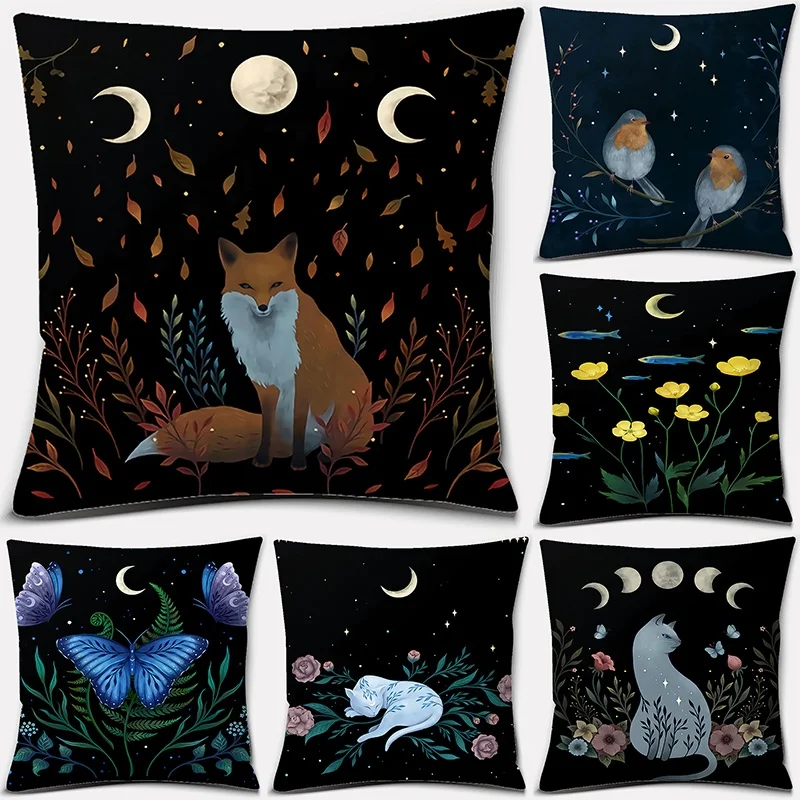 Funda de almohada decorativa con diseño de Luna Animal, decoración cuadrada para el hogar y la Oficina, funda de almohada