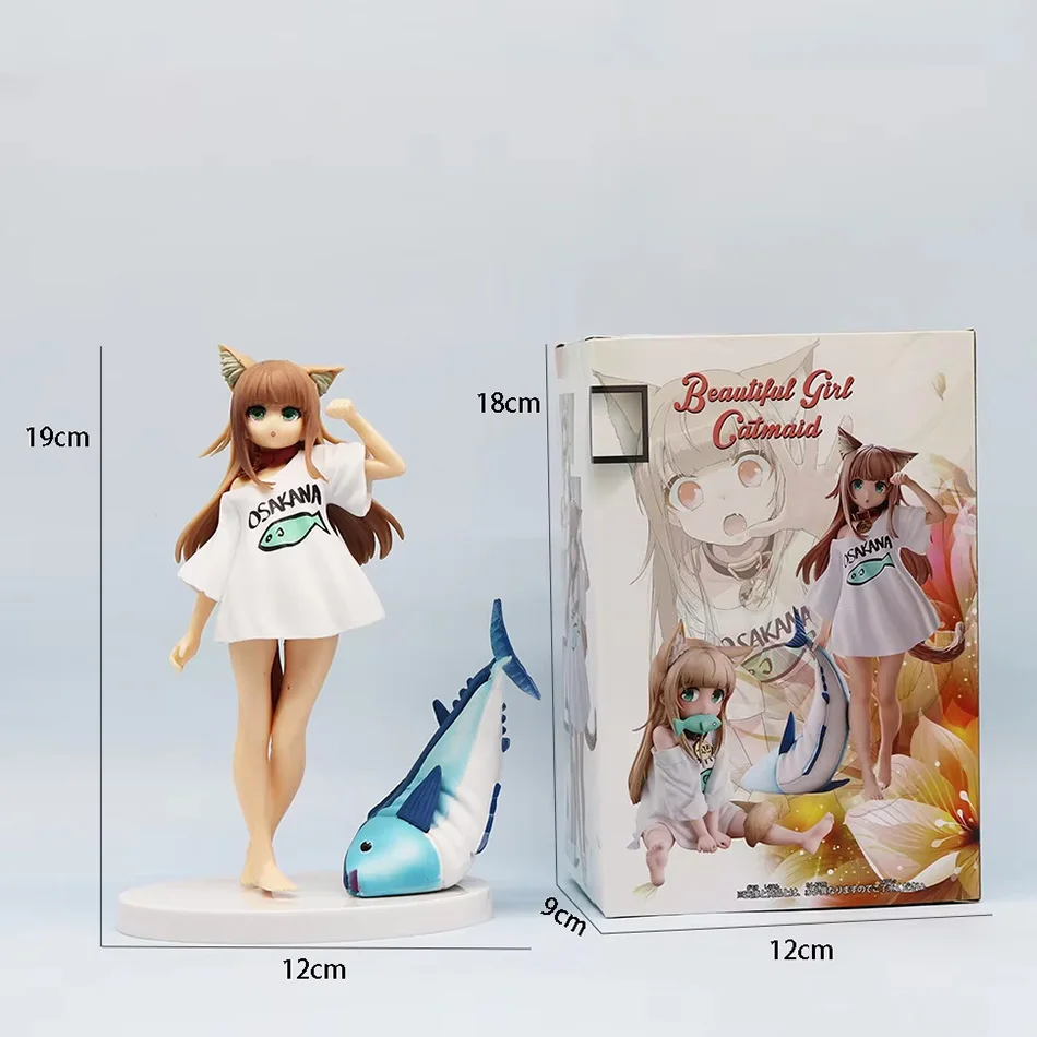 حار OLDEN HEAD قطتي هي فتاة Kawaii أنيمي الشكل ساكورا دقيق فول الصويا الجلوس وتناول الأسماك تحصيل بولي كلوريد الفينيل نموذج دمية لعبة