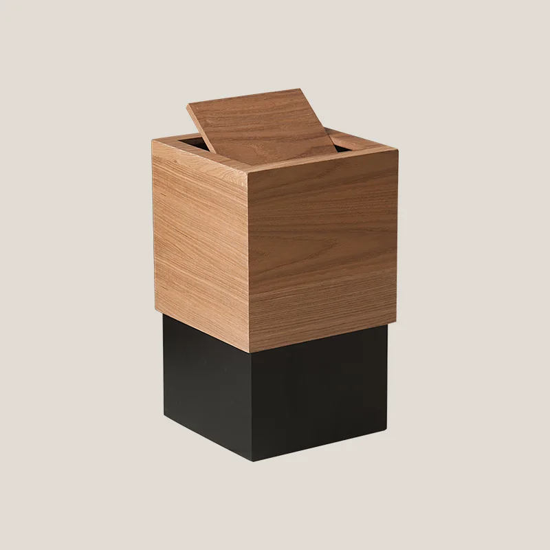 

Scandinavian Style Wooden Trash Can - Modern Square Lidded Waste Bin for Home Office Desk Decor Minimalist Creative Paper Basket