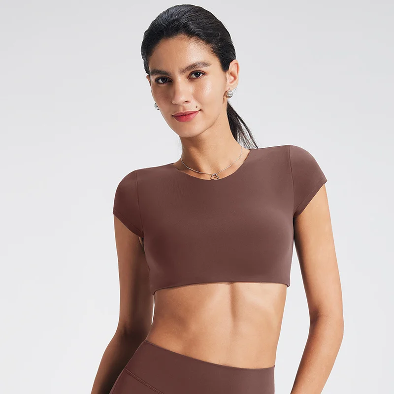 Open Back Yoga Shirt Women Removable Pad Gym Workout Tops Short Sleeve Quick Dry Athletic Fitness T-Shirt Sports Wear